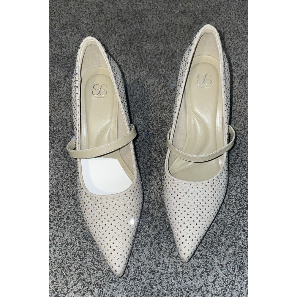 Stylish Beige Rhinestone Mary Jane Heels - JC Collection